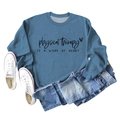 Close-up of fog blue crewneck sweatshirt with 'Physical Therapy' heart print and jeans - S / Blue (Black Font)