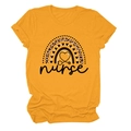 Ginger yellow nurse t-shirt with leopard rainbow heart and stethoscope print - S / Mustard Yellow (Black Text)
