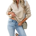 Damen Sweatshirt mit halbem Reißverschluss in Beige mit Stehkragen und Rippbündchen - S / Sandfarben