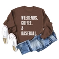 Flat lay of brown long-sleeve sweatshirt with white Weekends Coffee Baseball text - Coffee