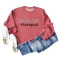 Flat lay of red Respiratory Therapist sweatshirt styled with blue jeans and sneakers - S / Red (Black Print)