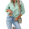 Minzgrüner Half-Zip-Pullover mit Stehkragen und gerippten Bündchen für Damen - S / Hellgrün