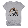 Grey nurse t-shirt featuring leopard print rainbow and stethoscope graphic design - Light Grey (Black Text)