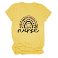 Yellow nurse t-shirt with leopard rainbow heart and stethoscope print design - Yellow (Black Text)