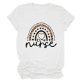 White nurse t-shirt featuring leopard rainbow heart print and stethoscope graphic - White (Black Text)