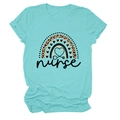 Short sleeve mint green nurse t-shirt featuring leopard rainbow and stethoscope print - Deep Water Blue (Black Text)
