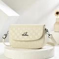 Chic cream checkered crossbody bag with kangaroo logo and adjustable shoulder strap - 22cm x 15cm x 7cm / Off White