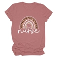 Nurse t-shirt in dusty rose featuring leopard print rainbow and heart graphic - Rose Gold (White Text)