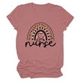 Women's dusty pink nurse t-shirt with leopard print rainbow heart and medical graphics - Rose Gold (Black Text)