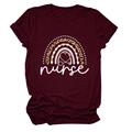 Short sleeve wine red T-shirt with leopard print rainbow and heart nurse design - Wine Red (White Text)
