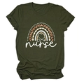 Dark olive green nurse T-shirt featuring rainbow leopard print and heart stethoscope - Army Green (White Text)