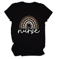 Black short sleeve nurse T-shirt with leopard rainbow and stethoscope heart print - Black (White Text)