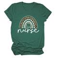 Dark green nurse t-shirt with leopard rainbow and stethoscope heart print design - Retro Green (White Text)