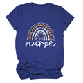 Short sleeve navy blue nurse T-shirt with leopard rainbow heart and stethoscope print - Retro Blue (White Text)