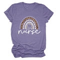 Purple short sleeve nurse T-shirt with leopard print rainbow and heart design - Purple (White Text)