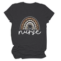 Dark charcoal grey nurse t-shirt with leopard rainbow and heart stethoscope print - Heather Charcoal (White Text)