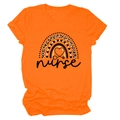 Bright orange nurse t-shirt featuring leopard print rainbow heart and stethoscope graphic - Orange (Black Text)