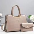 Champagne crocodile pattern handbag and wallet set with elegant top handle design - Khaki