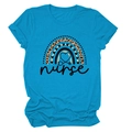 Blue Nurse T-shirt featuring rainbow leopard print and stethoscope heart graphic - Lake Blue (Black Text)