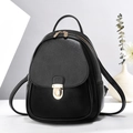 Mini sac à dos minimaliste en cuir noir avec fermoir doré et fermeture éclair double - Noir