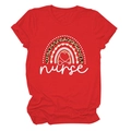 Red short sleeve t-shirt with rainbow and leopard heart print featuring nurse text - Red (White Text)