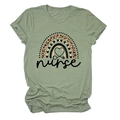 Sage green nurse t-shirt with rainbow leopard heart and stethoscope print design - Olive Green (Black Text)