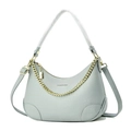 Borsa hobo a mezzaluna in pelle litchi azzurra con catena d'oro e doppia tracolla - Celeste