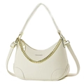 Classica borsa a mezzaluna bianco crema in pelle PU con trama litchi e catena dorata - Bianco Sporco