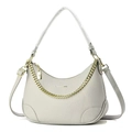 Dettaglio borsa hobo croissant grigia con pelle martellata e catena dorata elegante - Grigio