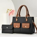 Set borsa a mano minimalista nera e marrone con portafoglio coordinato e dettagli oro - Nero