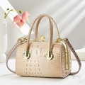 Sac à main élégant à motif crocodile avec fermoir perle et doubles anses en beige - Kaki