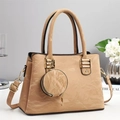 Chic beige handbag with marble texture, matching mini coin pouch and gold hardware - Khaki