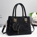 Chic black pleated leather handbag for women with gold hardware and a small round coin purse - Black