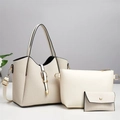 Detailed set of three creamy white handbags with woven texture and gold hardware details - Off White