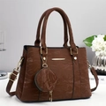 Elegant dark brown wrinkled PU leather handbag for women with gold buckles and mini purse - Coffee