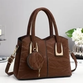 Deep brown ruched soft leather handbag with gold U-shaped hardware and round coin purse - Coffee