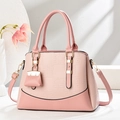 Pink patchwork trapezoid tote bag with gold hardware and removable shoulder strap - Pink
