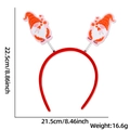 Detail view of a festive red gnome headband with spring design and size specifications - 2 Hearts Gnomes