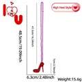 Detail of purple bead necklace with glittery red high heel pendant showing dimensions - High Heel Style