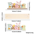 Detailed dimensions of Easter wooden rabbit centerpiece with assembly parts shown - Easter Rabbit Style