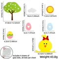 Detailed size specifications of DIY Easter felt stickers with adhesive dots for wall decor - Easter Egg Chick Style