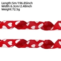 Detail showing 6.3cm wide linen-like ribbon with red heart print and dimensions for gift wrapping - 5M / Red Background White Heart