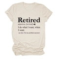 Close-up of Retired dictionary definition printed on a beige cotton crew neck t-shirt - S / Sand (Black Font)