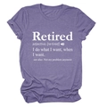 Détail d'un t-shirt violet chiné avec impression blanche de la définition de Retired - Violet (Police Blanche)