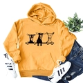 Flat lay of yellow sheep print hoodie with drawstring hood and kangaroo pocket - Yellow