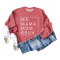 Flat lay of red oversized sweatshirt with white MA MAMA MOM BRUH letters and jeans - Red (White Font)