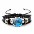 Detail view of multi-layer braided moon planet bead bracelet with adjustable cord - Dark Blue Moon (JY002073-8)