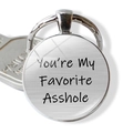 Dettaglio del portachiavi You're My Favorite Asshole inciso in acciaio inox spazzolato - You're My Favorite Asshole (JY002320-4)
