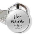 Round silver keychain with Her Weirdo engraving and heart design for couples gift - Her Weirdo (JY002320-8)