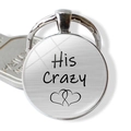 Brushed stainless steel His Crazy keychain featuring linked hearts for couples - His Crazy (JY002320-9)